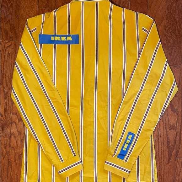 IKEA Employee Uniform Work Yellow Striped Button Dress Shirt Size Medium Large - Picture 3 of 11